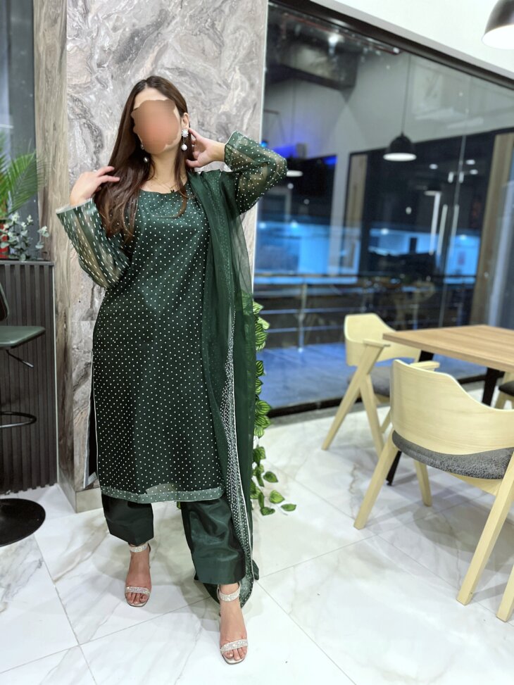 Green Shamoz Silk Attire 3 piece Suit - Image 7