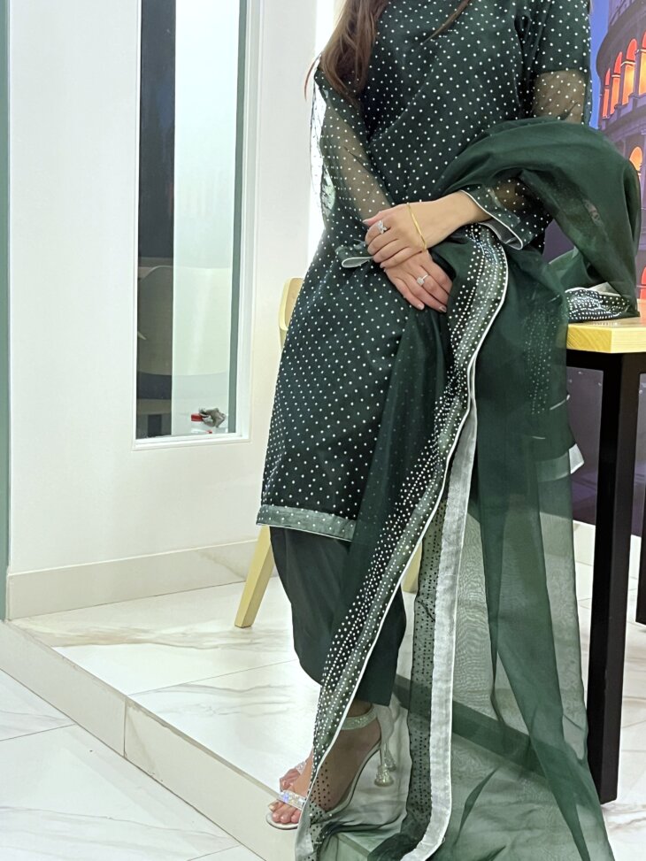 Green Shamoz Silk Attire 3 piece Suit